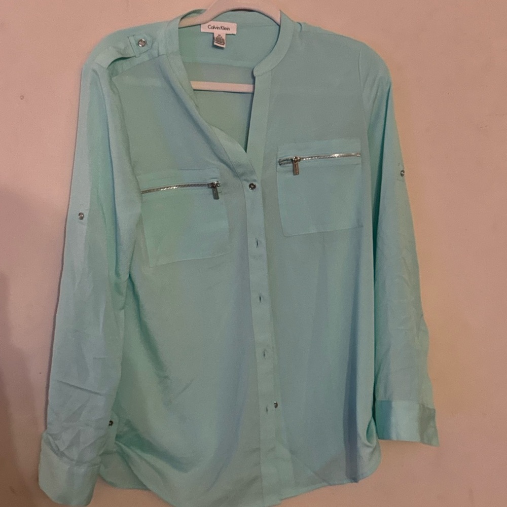 Calvin Klein Light Blue Blouse with Zipper Details